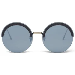 Bottega Veneta - Metal Gold and Leather Round Oversize Sunglasses - Gold Silver - Sunglasses - Bottega Veneta Eyewear - Avvenice