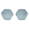 Bottega Veneta - Metal Hexagonal Oversize Sunglasses - Silver Blue - Sunglasses - Bottega Veneta Eyewear - Avvenice