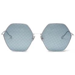 Bottega Veneta - Metal Hexagonal Oversize Sunglasses - Silver Blue - Sunglasses - Bottega Veneta Eyewear - Avvenice