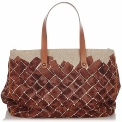 Bottega Veneta Vintage - Canvas Tote Bag - Brown - Leather Handbag - Luxury High Quality - Avvenice
