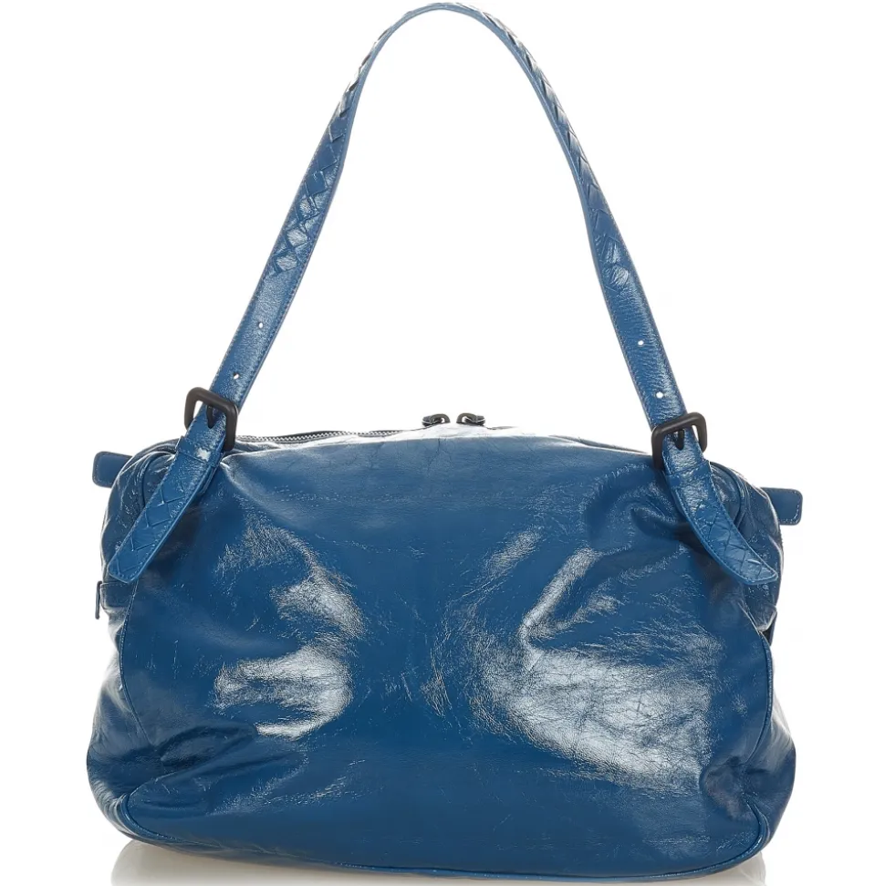 Bottega Veneta Vintage - Intrecciato Patent Leather Shoulder Bag - Blue - Leather Handbag - Luxury High Quality - Avvenice