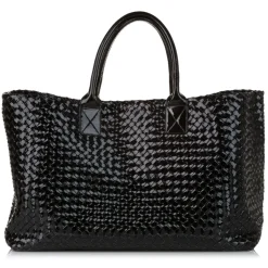 Bottega Veneta Vintage - Intrecciato Cabat Patent Leather Tote Bag - Black - Leather Handbag - Luxury High Quality - Avvenice
