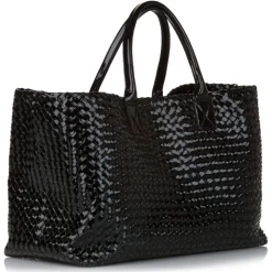 Bottega Veneta Vintage - Intrecciato Cabat Patent Leather Tote Bag - Black - Leather Handbag - Luxury High Quality - Avvenice