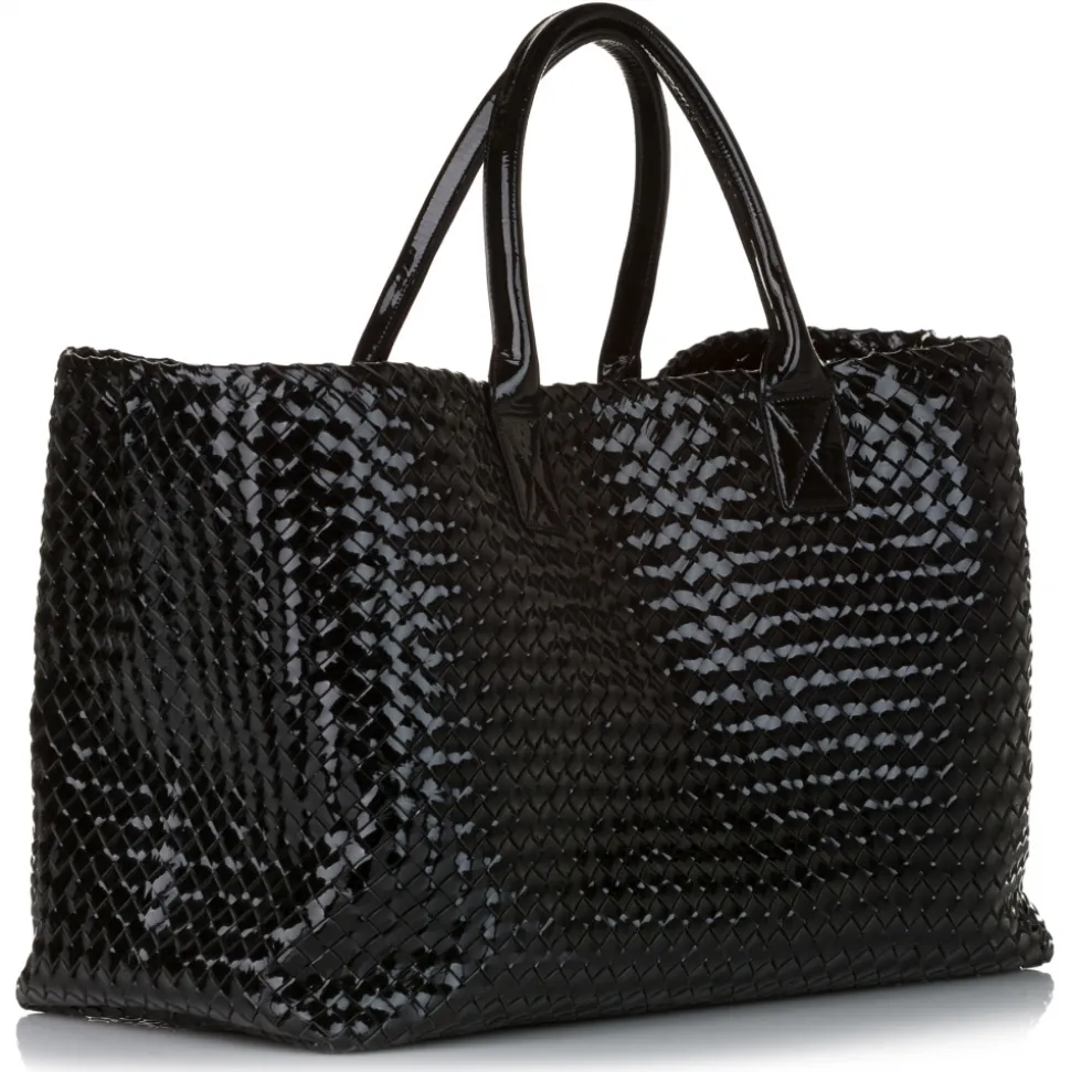 Bottega Veneta Vintage - Intrecciato Cabat Patent Leather Tote Bag - Black - Leather Handbag - Luxury High Quality - Avvenice
