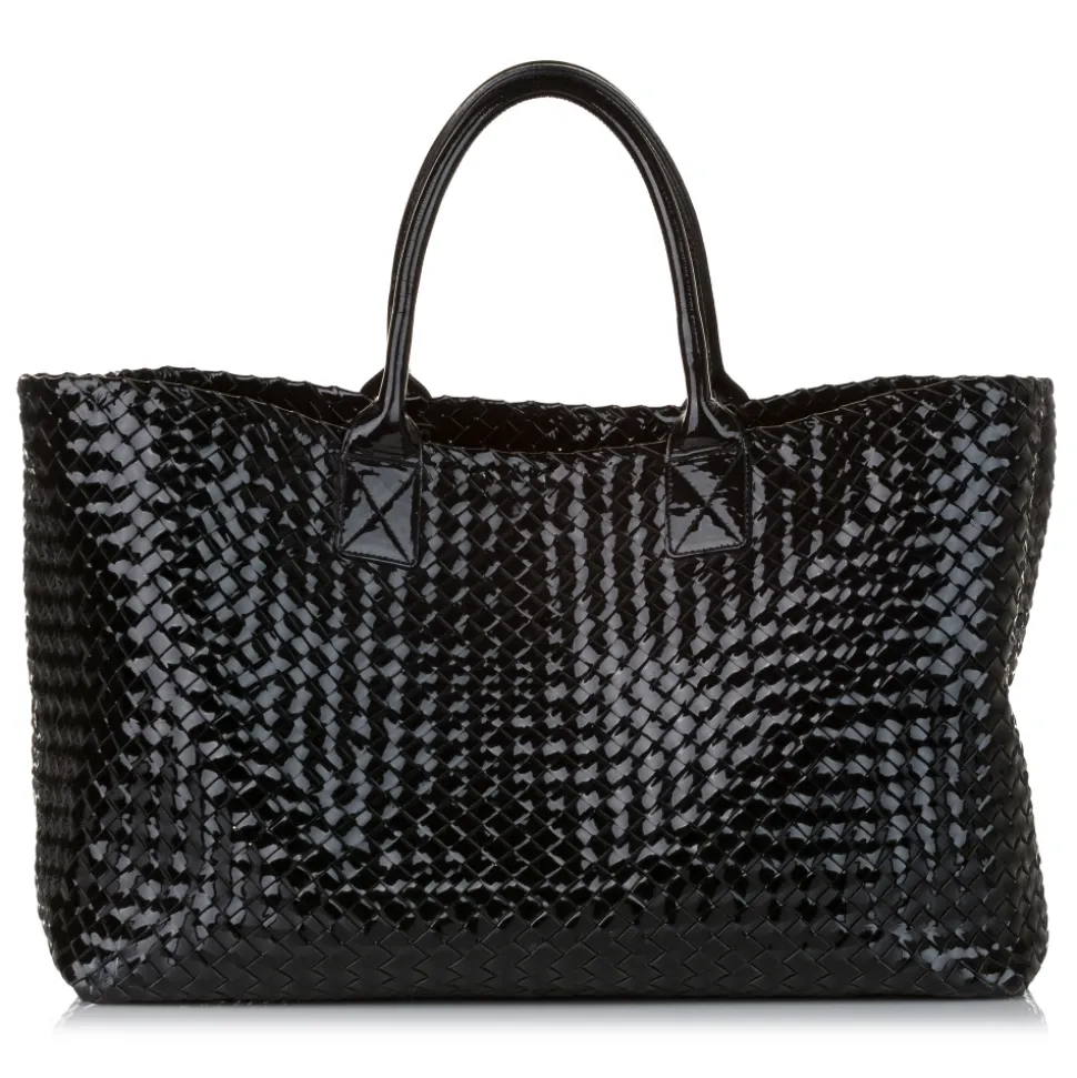Bottega Veneta Vintage - Intrecciato Cabat Patent Leather Tote Bag - Black - Leather Handbag - Luxury High Quality - Avvenice