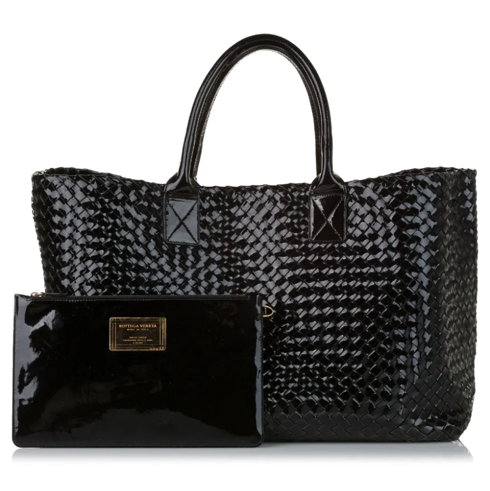 Bottega Veneta Vintage - Intrecciato Cabat Patent Leather Tote Bag - Black - Leather Handbag - Luxury High Quality - Avvenice