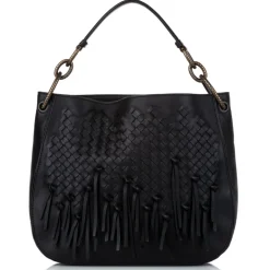 Bottega Veneta Vintage - Intrecciato Loop Fringe Hobo Bag - Black - Leather Handbag - Luxury High Quality - Avvenice