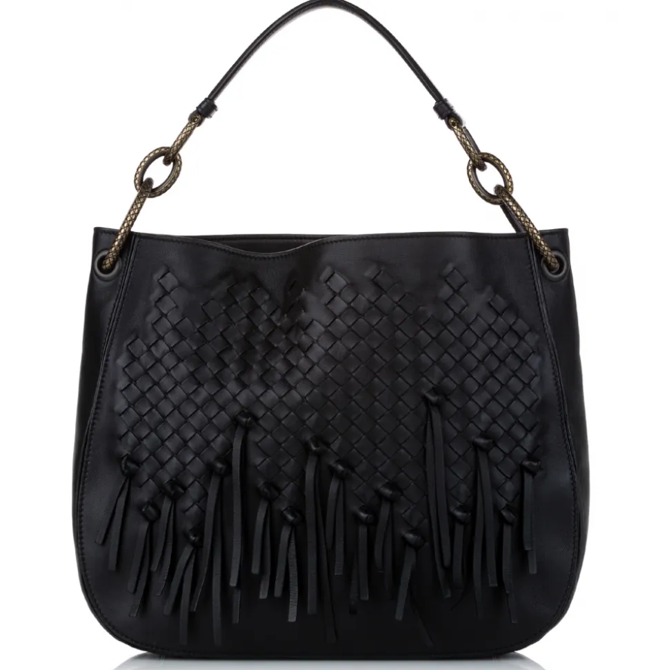 Bottega Veneta Vintage - Intrecciato Loop Fringe Hobo Bag - Black - Leather Handbag - Luxury High Quality - Avvenice