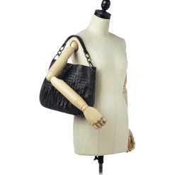 Bottega Veneta Vintage - Intrecciato Loop Fringe Hobo Bag - Black - Leather Handbag - Luxury High Quality - Avvenice