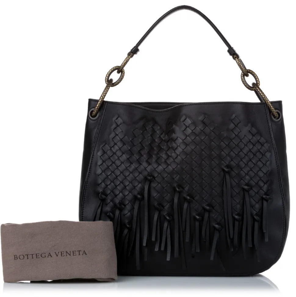 Bottega Veneta Vintage - Intrecciato Loop Fringe Hobo Bag - Black - Leather Handbag - Luxury High Quality - Avvenice