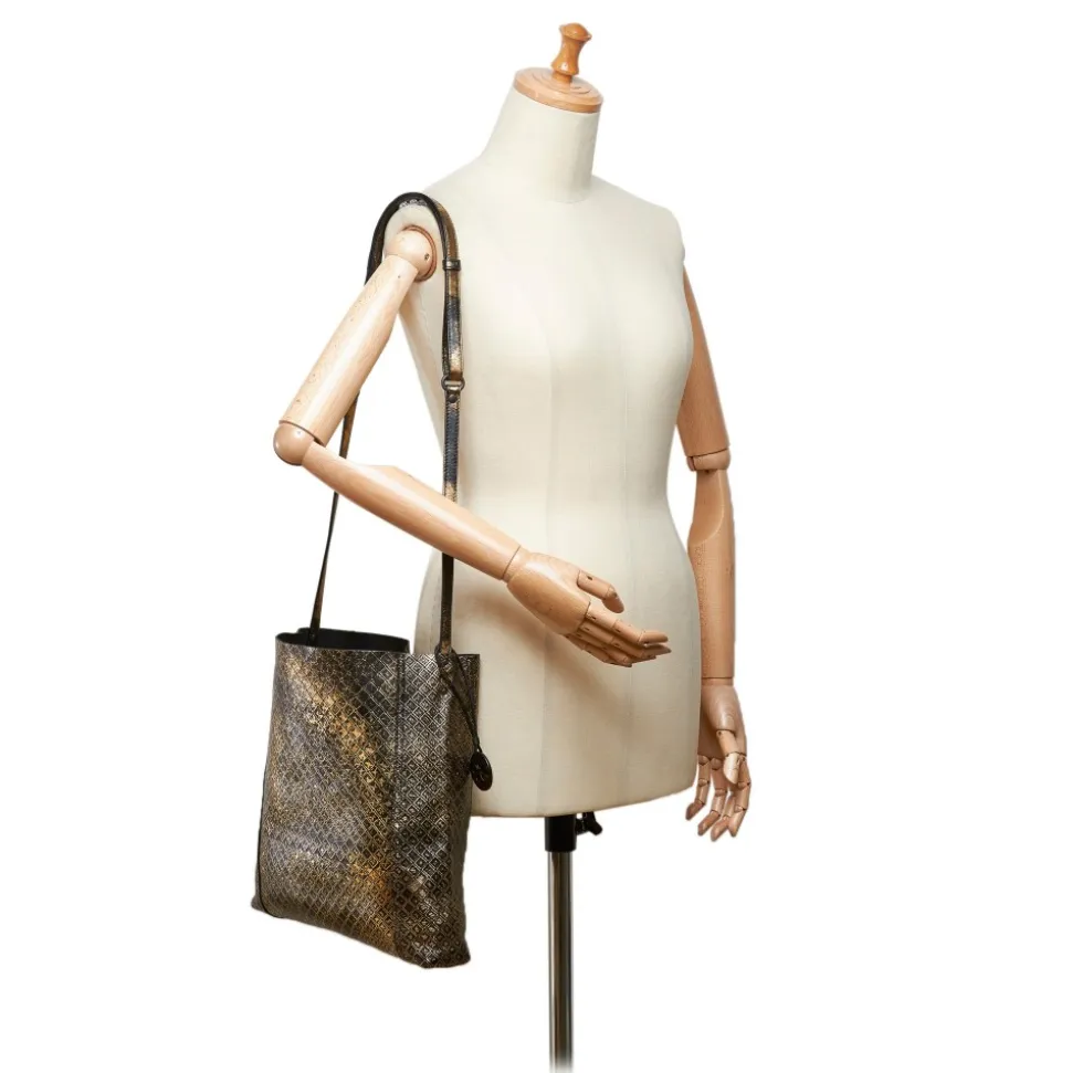 Bottega Veneta Vintage - Intrecciomirage Leather Shoulder Bag - Gold Black - Leather Handbag - Luxury High Quality - Avvenice