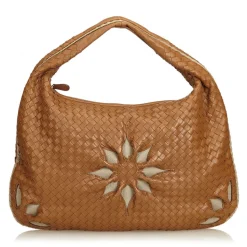 Bottega Veneta Vintage - Leather Flower Intrecciato Hobo Bag - Brown - Leather Handbag - Luxury High Quality - Avvenice