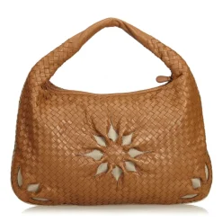 Bottega Veneta Vintage - Leather Flower Intrecciato Hobo Bag - Brown - Leather Handbag - Luxury High Quality - Avvenice