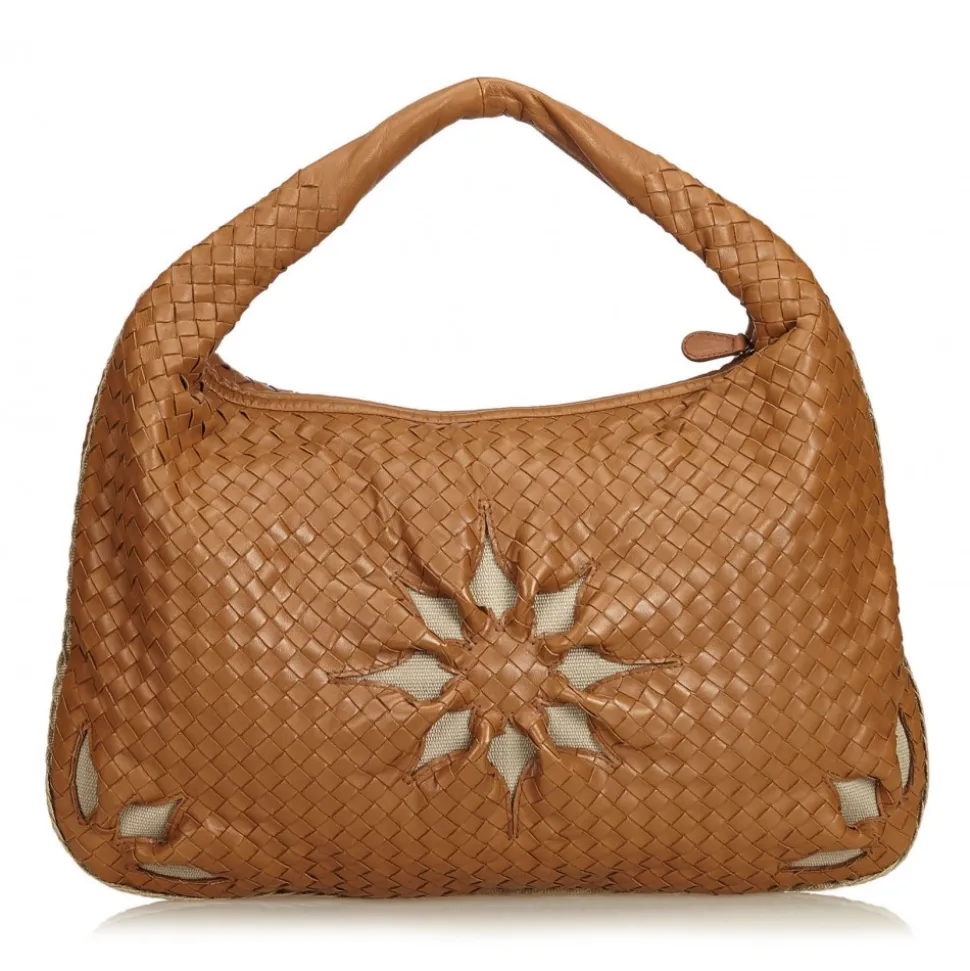 Bottega Veneta Vintage - Leather Flower Intrecciato Hobo Bag - Brown - Leather Handbag - Luxury High Quality - Avvenice