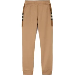 Burberry - Check Panel Cotton Blend Jogging Pants - Camel - Exclusive Burberry Collection - Avvenice