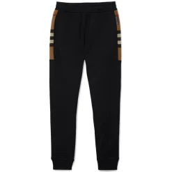 Burberry - Check Panel Cotton Blend Jogging Pants - Black / Birch Brown - Exclusive Burberry Collection - Avvenice
