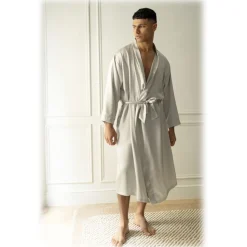 by Dariia Day - Long Silk Robe - Silver Grey - Fashion - New Collection - Mulberry Silk - Artisan Silk Robe - Luxury - Avvenice