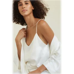 by Dariia Day - Long Silk Robe - Powder White - Fashion - New Collection - Mulberry Silk - Artisan Silk Robe - Luxury - Avvenice