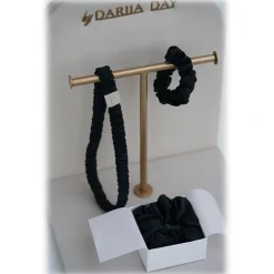 by Dariia Day - Silk Headband and Scrunchie Set - Midnight Black - Mulberry Silk - Silk Headband and Scrunchie - Luxury - Avvenice