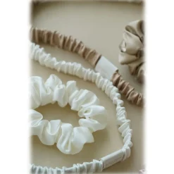 by Dariia Day - Silk Headband and Scrunchie Set - Powder White - Mulberry Silk - Artisan Silk Headband and Scrunchie - Luxury - Avvenice