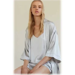 by Dariia Day - Silk Robe - Silver Grey - Fashion - New Collection - Mulberry Silk - Artisan Silk Robe - Luxury - Avvenice