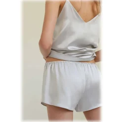 by Dariia Day - Silk Shorts - Silver Grey - Fashion - New Collection - Mulberry Silk - Artisan Silk Shorts - Luxury - Avvenice