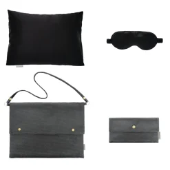 by Dariia Day - Silk Travel Set - Black Midnight - Bedding - Home - Mulberry Silk - Artisan Silk Pillowcase - Luxury - Avvenice