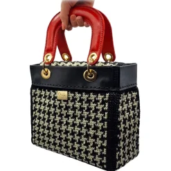 CapriNina - CapriDì - Fine Bag Handmade in Capri - Red Pied de Poule - Handmade in Italy - Exclusive Luxury - Avvenice