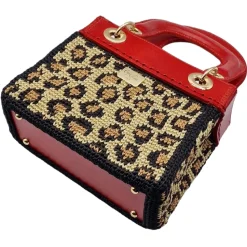 CapriNina - CapriDì Mini - Fine Bag Handmade in Capri - Red Leopard - Handmade in Italy - Exclusive Luxury - Avvenice