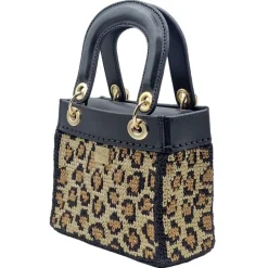 CapriNina - CapriDì Mini - Fine Bag Handmade in Capri - Black Leopard - Handmade in Italy - Exclusive Luxury - Avvenice