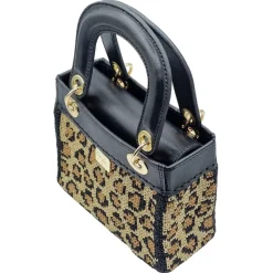 CapriNina - CapriDì Mini - Fine Bag Handmade in Capri - Black Leopard - Handmade in Italy - Exclusive Luxury - Avvenice