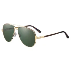 Cartier - Aviator - Brushed Golden Metal Polarised Green Lenses - Santos de Cartier - Sunglasses - Cartier Eyewear - Avvenice