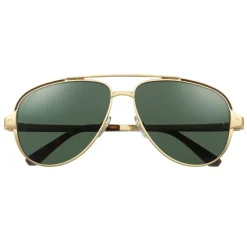 Cartier - Aviator - Brushed Golden Metal Polarised Green Lenses - Santos de Cartier - Sunglasses - Cartier Eyewear - Avvenice