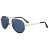 Cartier - Aviator – Brushed Golden Metal Blue Lenses - Santos de Cartier - Sunglasses - Cartier Eyewear - Avvenice