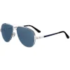 Cartier - Aviator - Brushed Platinum Metal Polarised Blue Lenses - Santos de Cartier - Sunglasses - Cartier Eyewear - Avvenice