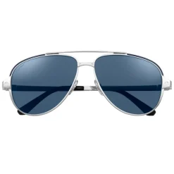 Cartier - Aviator - Brushed Platinum Metal Polarised Blue Lenses - Santos de Cartier - Sunglasses - Cartier Eyewear - Avvenice