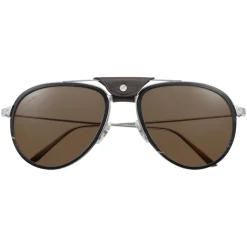 Cartier - Aviator - Metal Black Horn Carbon Platinum Pola Brown - Santos de Cartier - Sunglasses - Cartier Eyewear - Avvenice