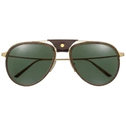 Cartier - Aviator - Metal Wood Carbon Gold Champagne Green - Fit - Santos de Cartier - Sunglasses - Cartier Eyewear - Avvenice