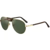 Cartier - Aviator - Oakwood Golden Metal Green Lenses - Santos de Cartier - Sunglasses - Cartier Eyewear - Avvenice