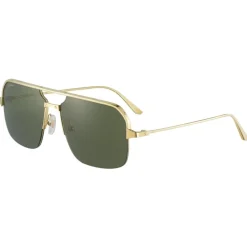 Cartier - Caravan - Brushed Golden-Finish Metal Green Lenses - Santos de Cartier - Sunglasses - Cartier Eyewear - Avvenice
