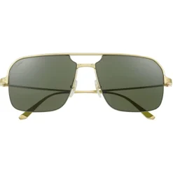 Cartier - Caravan - Brushed Golden-Finish Metal Green Lenses - Santos de Cartier - Sunglasses - Cartier Eyewear - Avvenice