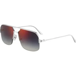 Cartier - Caravan - Brushed Platinum-Finish Metal Blue Lenses with Red Flash - Santos de Cartier - Cartier Eyewear - Avvenice
