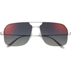 Cartier - Caravan - Brushed Platinum-Finish Metal Blue Lenses with Red Flash - Santos de Cartier - Cartier Eyewear - Avvenice