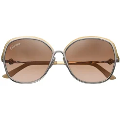 Cartier - Metal Gold and Palladium Two-Tone Finish, Brown Lenses - Trinity Collection - Sunglasses - Cartier Eyewear - Avvenice