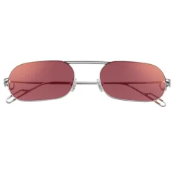 Cartier - Oval - Smooth Platinum Metal Burgundy Lenses - Première de Cartier - Sunglasses - Cartier Eyewear - Avvenice