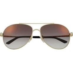Cartier - Pilot - Golden-Finish Metal Graduated Grey Lenses - Panthère de Cartier - Sunglasses - Cartier Eyewear - Avvenice