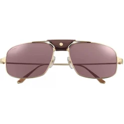 Cartier - Rectangular - Brushed Golden Metal Burgundy Lenses - Santos de Cartier - Sunglasses - Cartier Eyewear - Avvenice