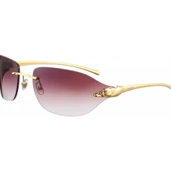 Cartier - Rectangular-Oval - Metal, Polished Gold Finish, Purple Lenses - Panthère de Cartier - Sunglasses - Cartier Eyewear - Avvenice