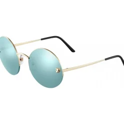 Cartier - Round - Golden Metal, Gold Finish Champagne, Blue - Panthère de Cartier - Sunglasses - Cartier Eyewear - Avvenice