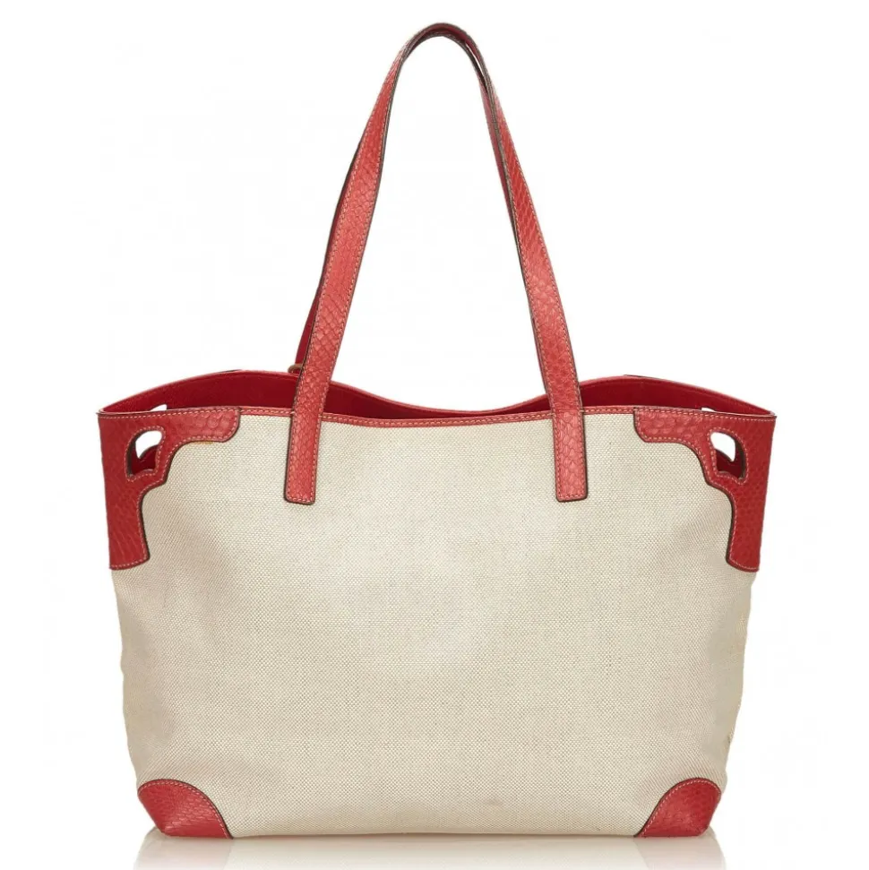 Cartier Vintage - Canvas Marcello De Cartier Tote Bag - Ivory Red - Fabric, Leather and Python Leather Bag - Luxury High Quality - Avvenice